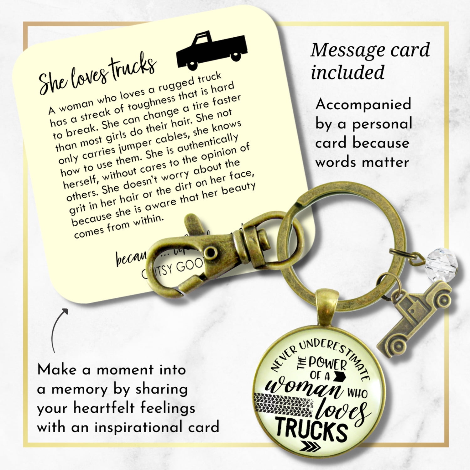 Truck Charm Gutsy Goodness Bronze Keychain Woman Loves Female Truck Jewelry