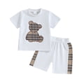 thumbnail image 3 of CAIVO Children Stylish Bear Embroidery Summer Outfit Sets For Toddlers Boys Girls Short Sleeve Striped Shorts Two Piece Playwear Cozy Clothes Sets, 3 of 3