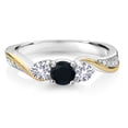 thumbnail image 3 of Gem Stone King 925 Sterling Silver Black Onyx White Created Sapphire and White Lab Grown Diamond 3 Stone Engagement Ring for Women (0.51 Cttw, Gemstone December Birthstone, Size 5), 3 of 6