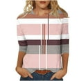 thumbnail image 2 of Royisotas Pink Womens Plus Tops Summer Casual 3/4 Sleeve Striped Womens T Shirts Crew Neck Loose Shirts Plus Size, 2 of 5