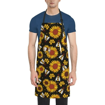 

Pofeuu Sunflowers And Bww Print Waterproof Apron with Pockets Adjustable Cooking Aprons Kitchen Bib for Baking Household Cleaning