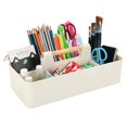 thumbnail image 2 of Organizador de escritorio apilable rectangular con compartimentos divididos, caja de almacenamiento con 5 compartimentos y asa de madera (beige), 2 of 4