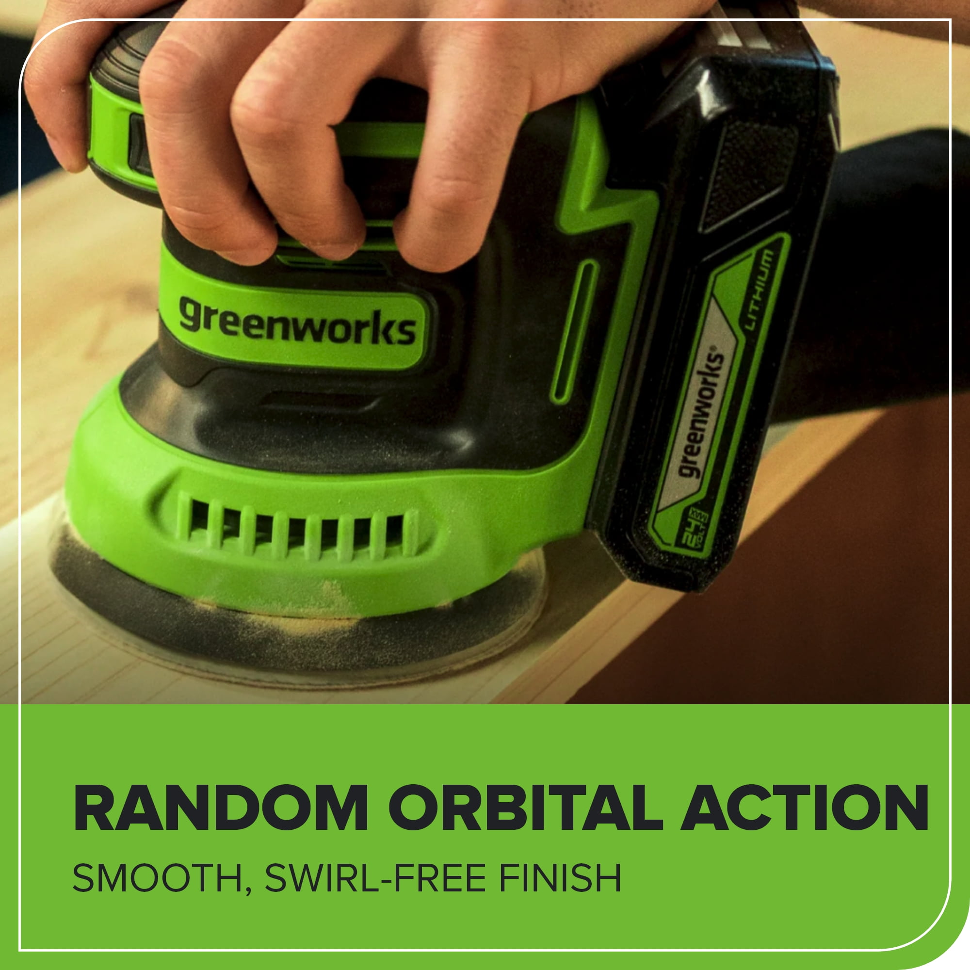 Greenworks 24V Orbital Sander Kit, 5" Random Sander Variable Speed, Tool Only