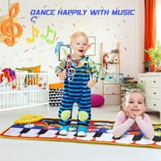 GLUAAE Kids Piano Play Mat – 19-Key Musical Keyboard Mat with 8 Instruments, Recording & Built-in Speaker – Fun Dance Mat for Ages 3-8 (43” x 14”)