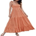 thumbnail image 2 of Women‘s Summer Boho Spaghetti Strap Square Neck Solid Color Ruffle A Line Beach Long Maxi Dress, 2 of 6