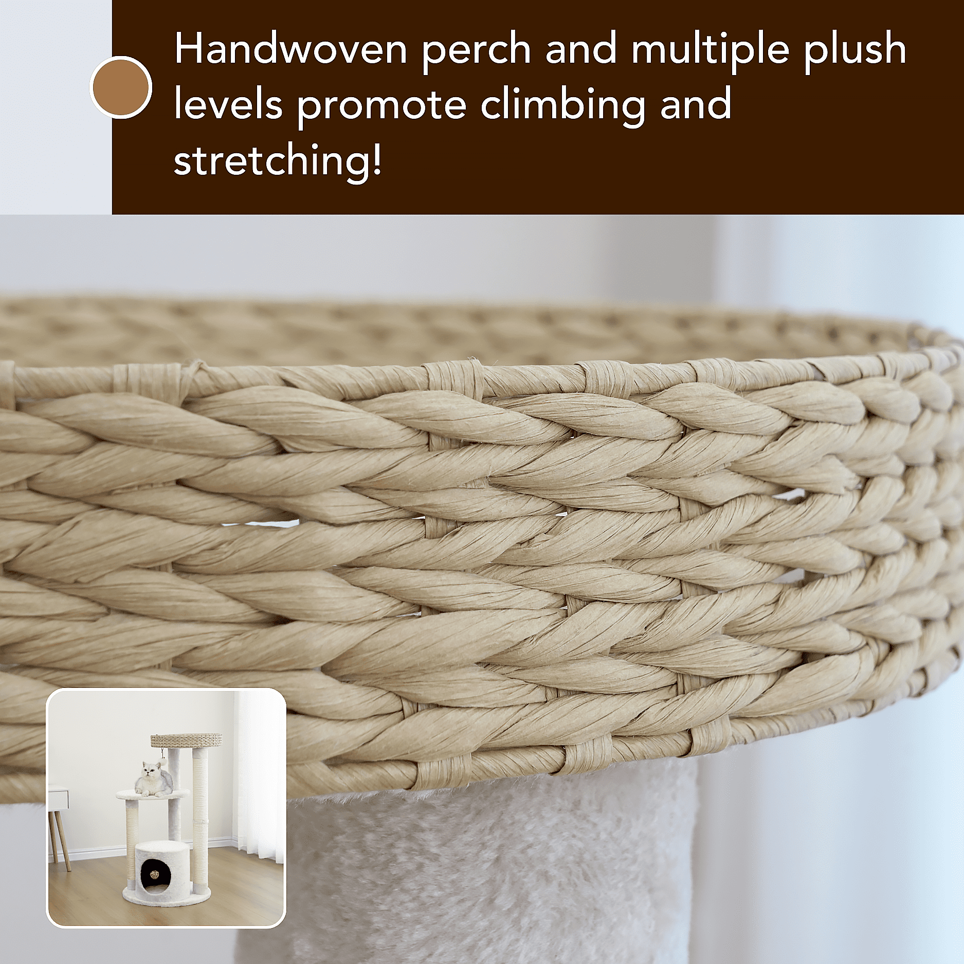 PetPals®  35.8" Cat Tree with  Top Nest Bed, Natural Sisal Scratching Posts, Large Base Condo,  Cream