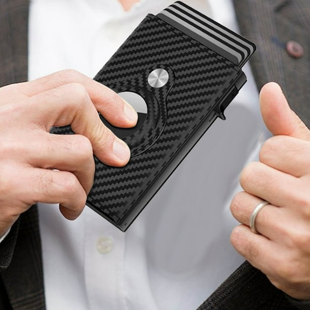 Cartera delgada de bloqueo RFID para hombres - Portatarjetas de aleación de aluminio con cierre magnético y eyección rápida y localizador de teléfono
