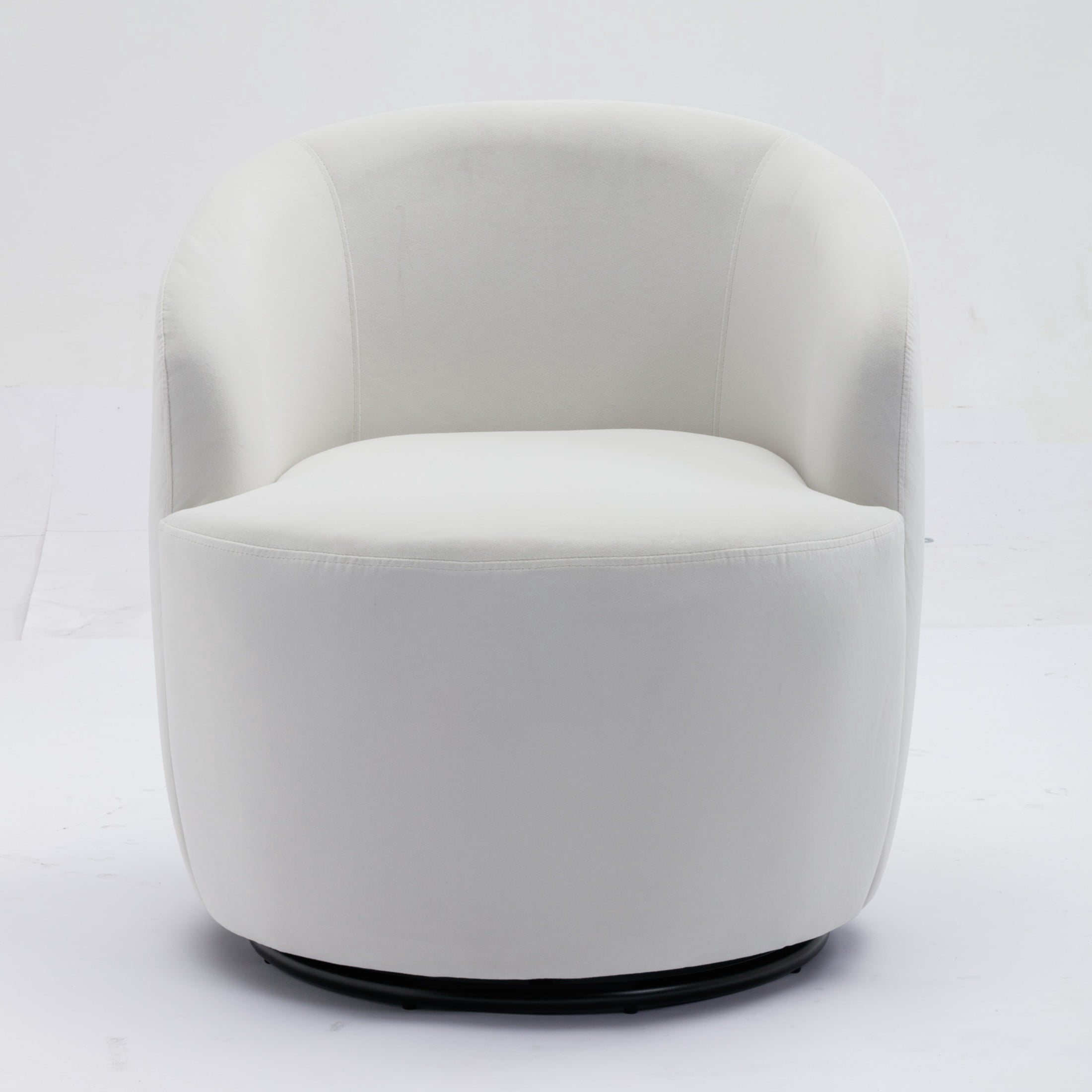 Noble House Arissa 26" Velvet Ergonomic Barrel Armchair, Swivel Reading Chair with Metal Base for Living Room, White