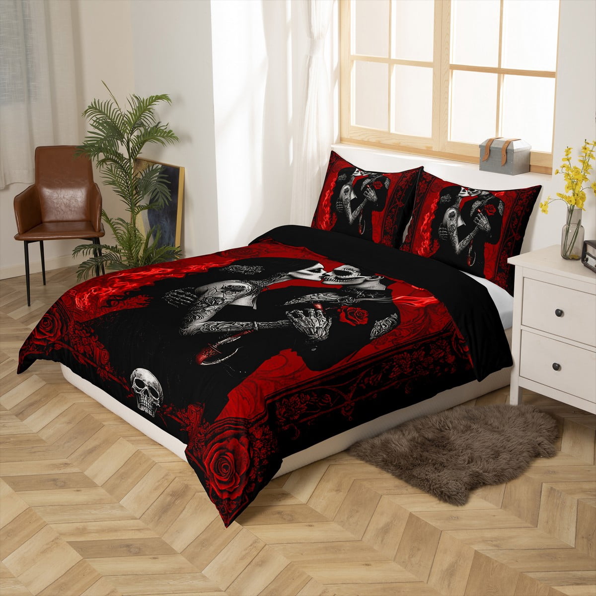 100 procent katoen zwart grijs ombre gothic beddengoed set
