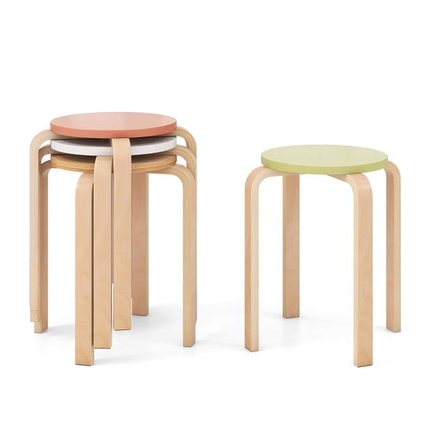 Taburetes Giantex de madera curvada apilables, paquete de 4, redondos de 46 cm
