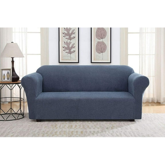 Harper Lane Striae Stretch Fit Slipcover Sofa Cover, Blue, Machine Washable