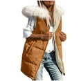 thumbnail image 6 of Long Puffer Vest for Women Fleece Lined Hooded Sleeveless Solid Padded Outerwear Jacket with Pockets Brown 2XL, 6 of 9