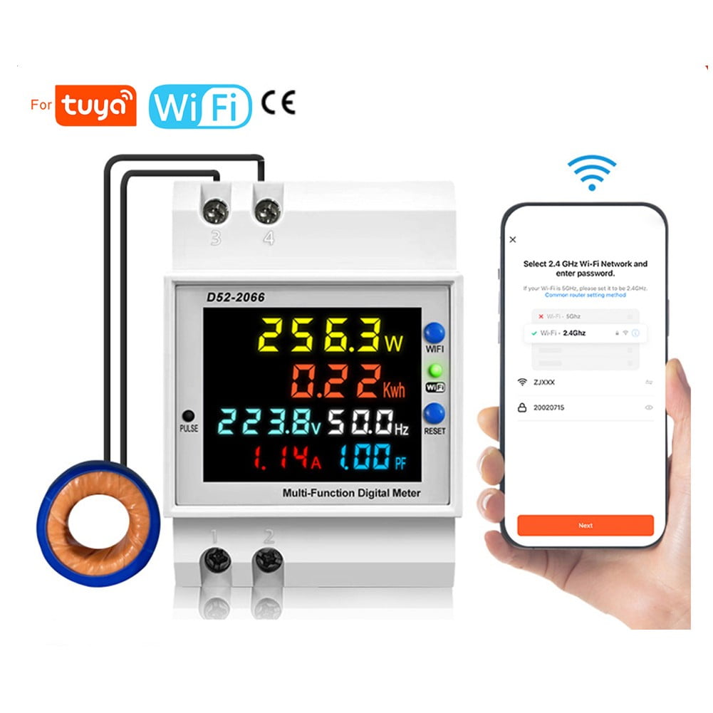 1pc For Tuya Smart WiFi Digital Display Electricity Meter Multiple Function DIN Rail Electrical Equipment