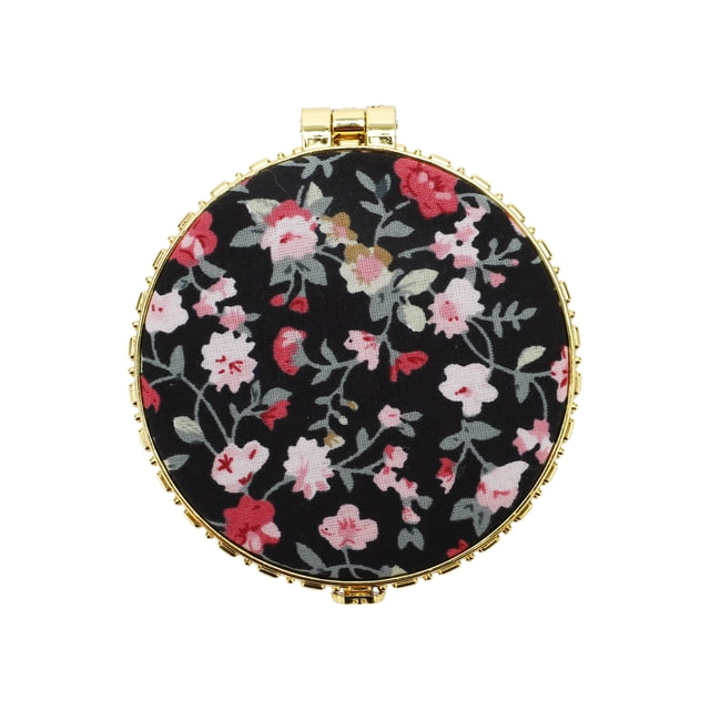 Espejo compacto para bolsos, espejo de bolsillo redondo mini, espejo floral pequeño para bolso negro