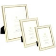 thumbnail image 3 of Isaac Jacobs 5x7 White Leather with Gold Metal Vertical & Horizontal Picture Frame, Shagreen Border w/ Black Fabric Easel, 3 of 5
