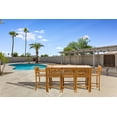 thumbnail image 2 of 9 Piece Teak Wood Maldives Outdoor Patio Bistro Bar Set, 71" Bar Table, 2 Bar Chairs with Arms and 6 Armless Bar Chairs, 2 of 5