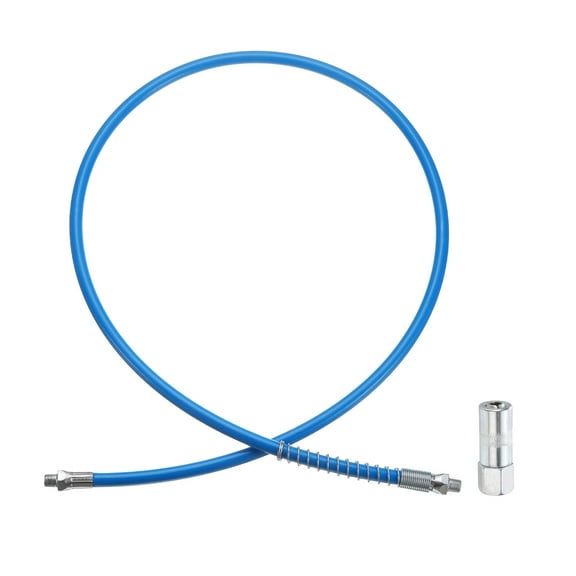 Uxcell Grease Gun Hose Kit 47.5" 10000 PSI Spring Flex High Pressure with Grease Gun Coupler 1/8 NPT Threads Blue