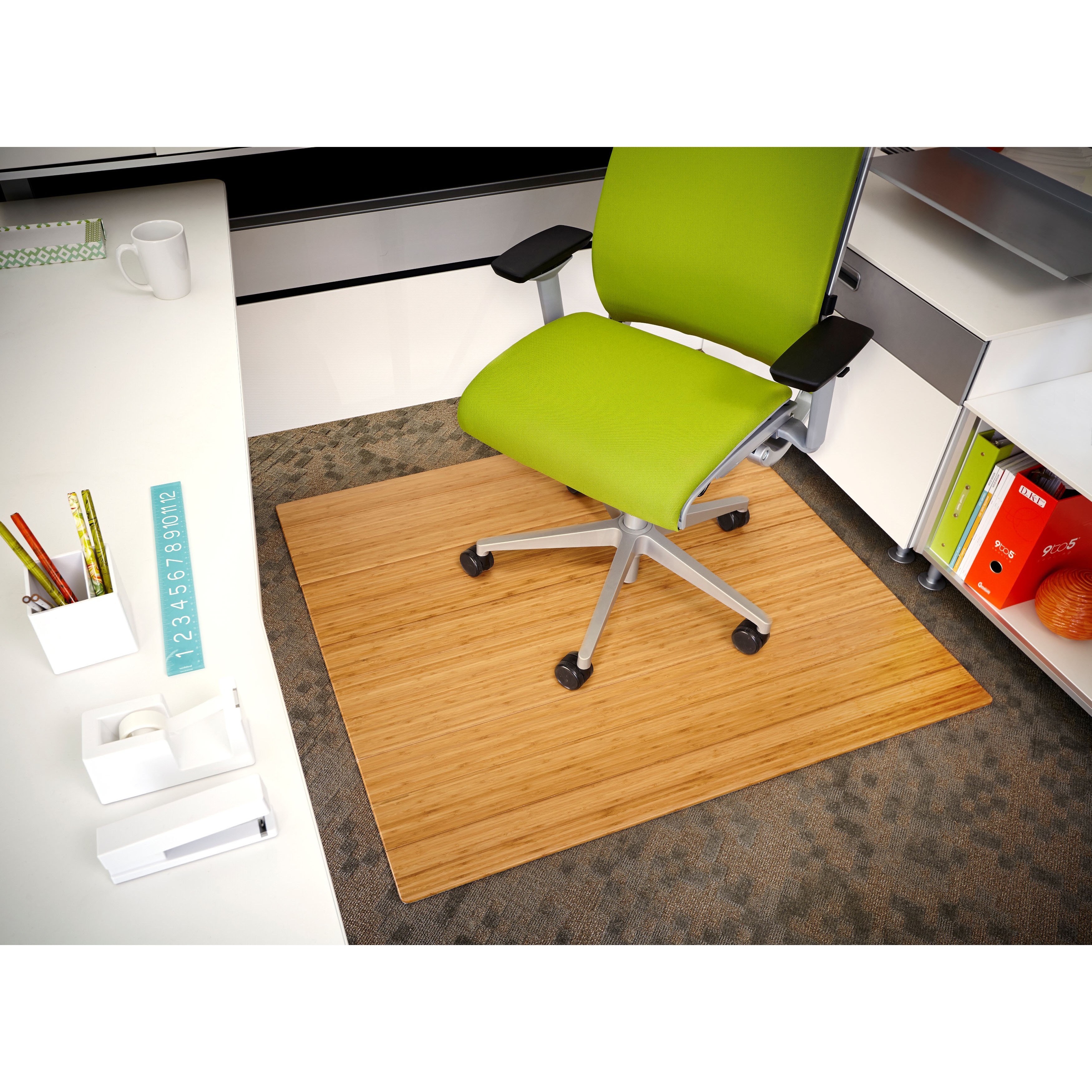 Anji Mountain 42" x 48" Bamboo Chair Mat for Carpet and Hard Floor, 8mm - Rectangular without Lip, Dark Cherry