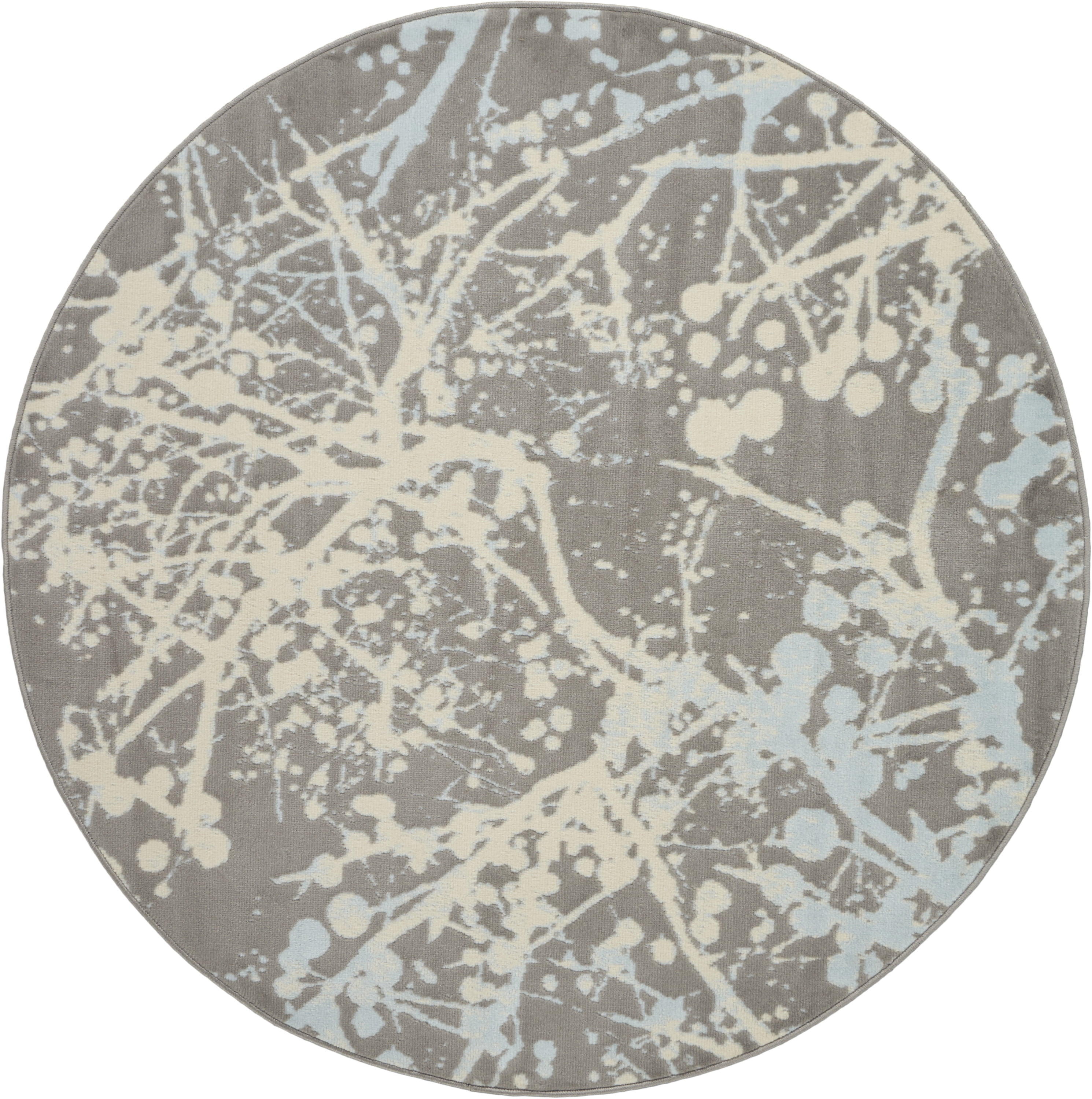 Nourison Bliss Modern Botanical Grey 5'3" x Round Area Rug, (5' Round)