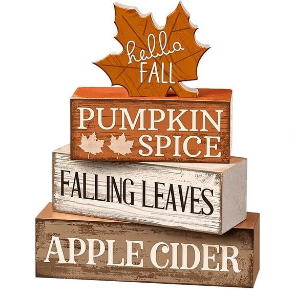 Fall Wooden Maple Leaf Blocks, Rustic Fall Decor for Home, Autumn & Thanksgiving Table Centerpiece Decor, 4Pcs