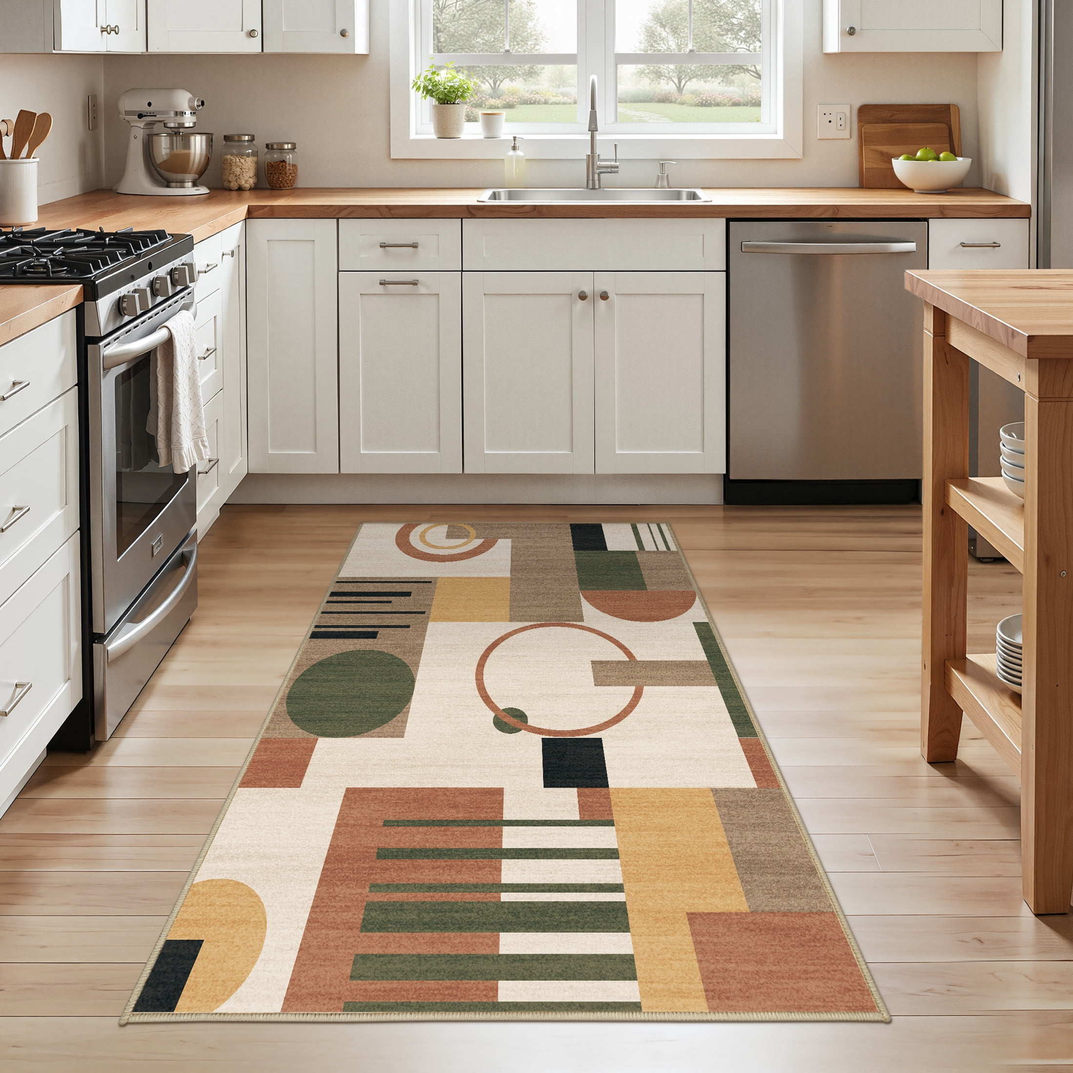 MICGEEK 3x5 Washable Area Rugs for Living Room, Modern Geometric Printed Rug, Vacuum-Friendly, Non Slip Indoor Rug for Bedroom Dining Room Home Decor Carpet, Beige Multi