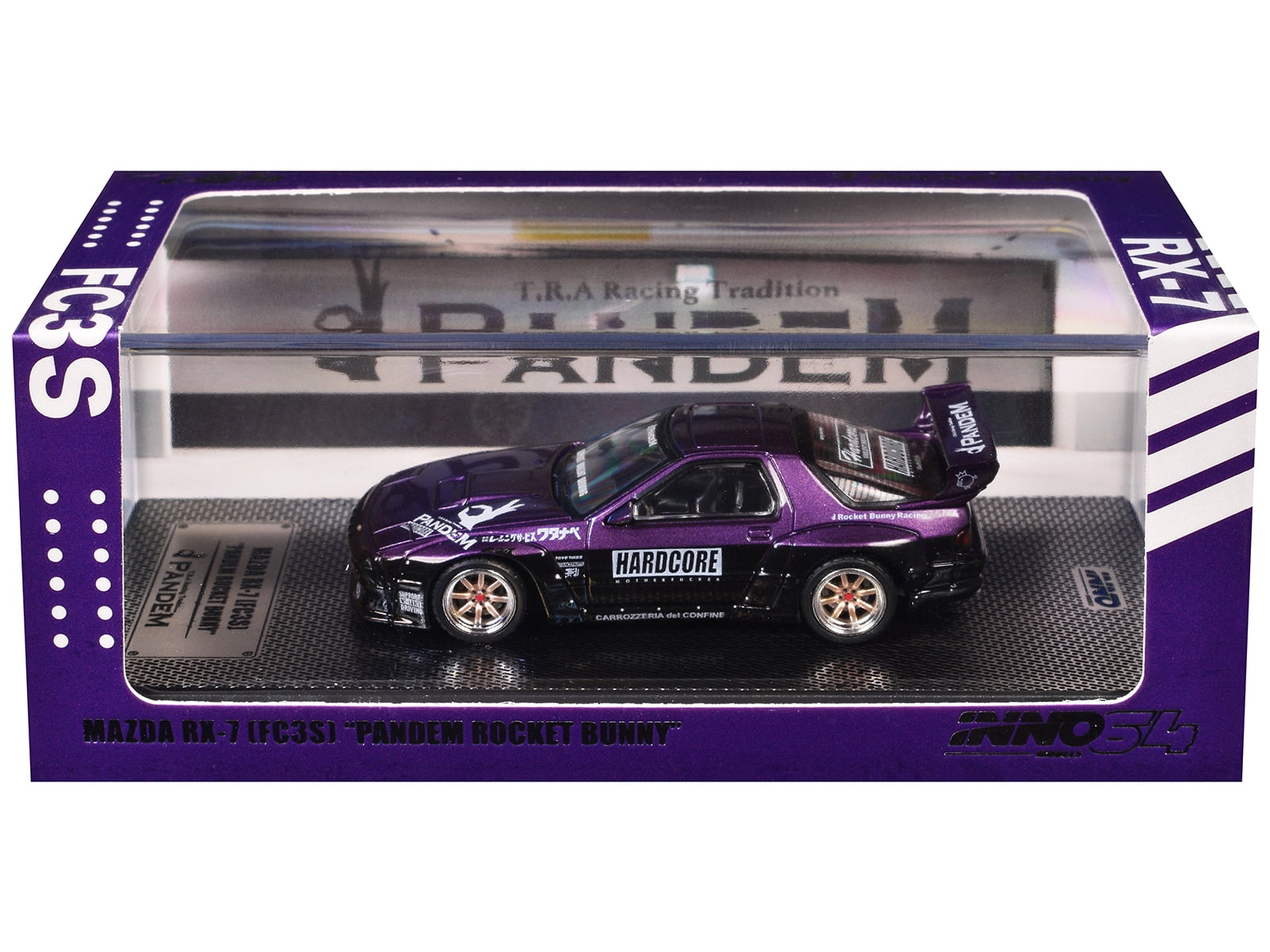 Mazda RX7 (FC3S) "Pandem Rocket Bunny" Kit Purple Metallic and Black 1/64 Diecast Model Car by Inno Models