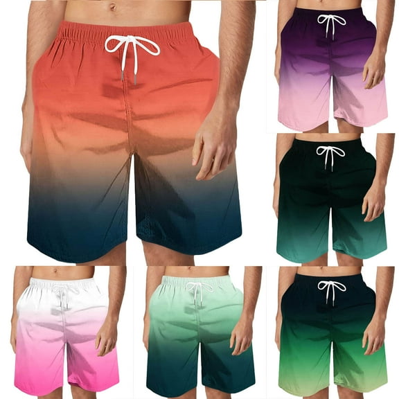 Swim trunks for men Men's Gradient Swim Shorts Summer Quick Dry Pocket Beach Shorts Hawaiian Shorts