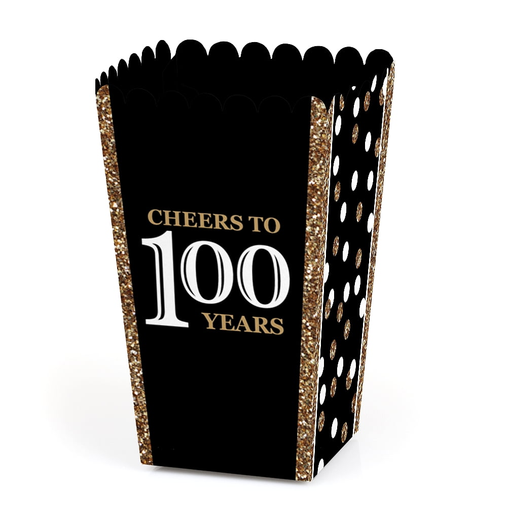 Adult 100th Birthday Gold Birthday Party Favor Popcorn Treat Boxes