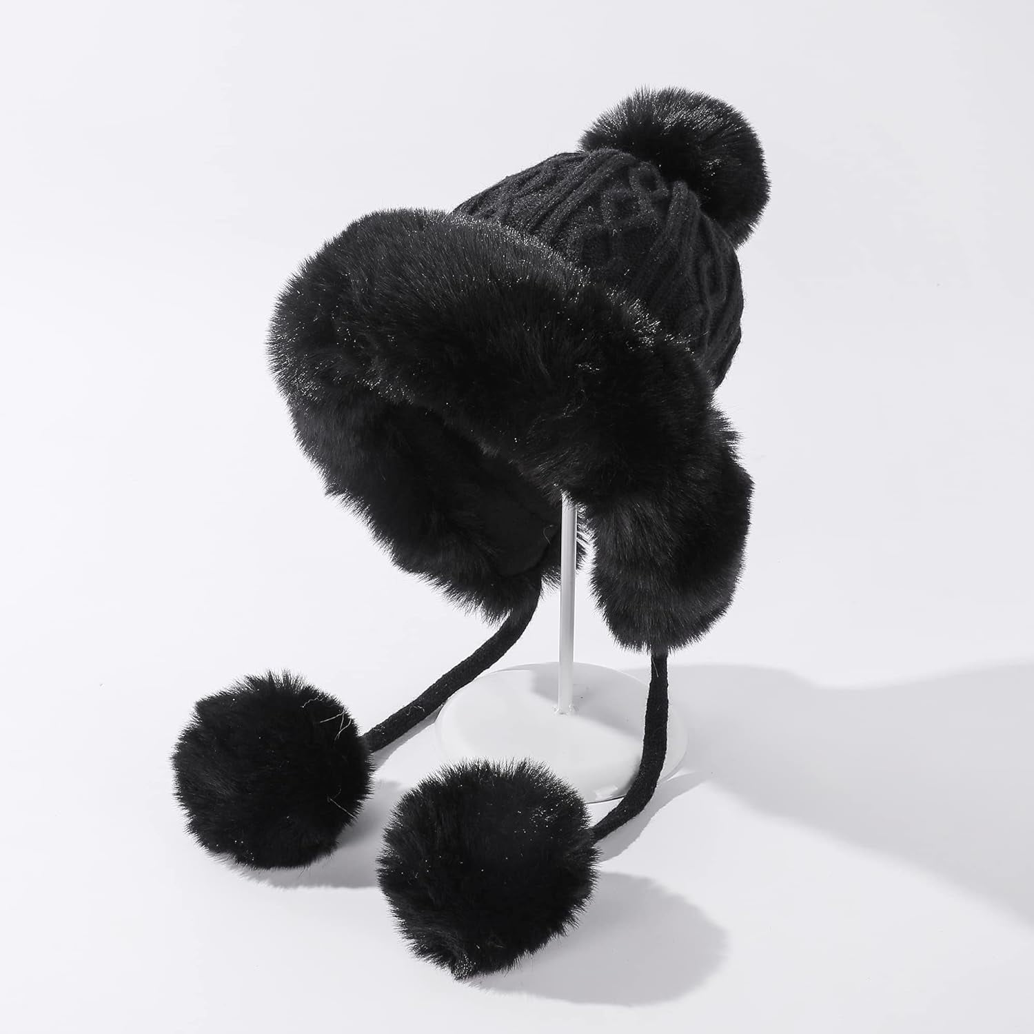 Zhengup Women Winter Peruvian Cover Ears Beanie Hat Ear Flaps Sherpa Ski Snow Hats Knit Fleece Lined 3 Pom Pom