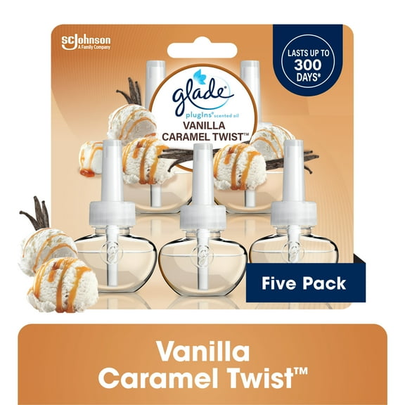 Glade PlugIns Air Freshener Refills, Mothers Day Gifts, Vanilla Caramel Twist, Infused with Essential Oils, 0.67 oz, 5 Count