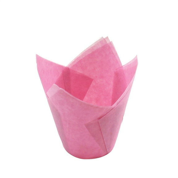 50 Pcs Cupcake Wrappers Liners Tulip Shape Muffin Cases Cake Cup Party Favors (Pink)