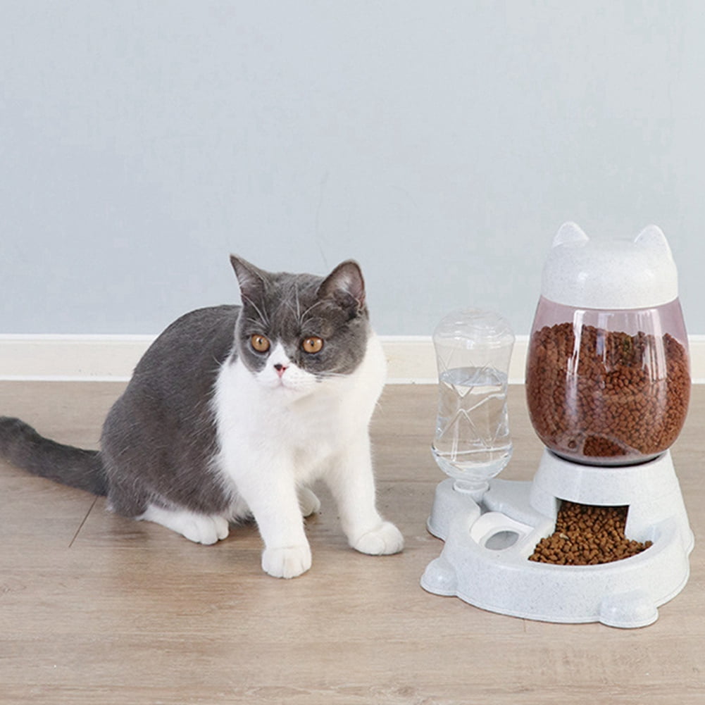 Automatic Cat Feeder, Cat Food Feeding Water Dispenser Set, Lovely Dog Cat Bowl with Water Bottle, Water Dispenser Food Dish Bowls for Small Animal
