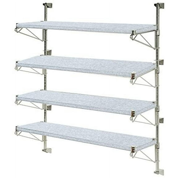 18" Deep x 42" Wide x 63" High Adjustable 4 Tier Solid Galvanized Wall Mount Shelving Kit