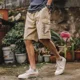 thumbnail image 4 of Pantalones cortos para hombre, color caqui, cintura elástica, múltiples bolsillos, pantalones cortos cargo para hombre, ropa de calle vintage, elegante, informal, cómodo, ancho, 4 of 5