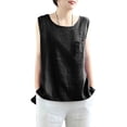 thumbnail image 2 of WULMLEO Crewneck Linen Tank Tops for Women Fashion Sexy Sleeveless Cotton Linen Tunic Tops Comfy Basic Tee Casual Cami Shirt Black M, 2 of 5