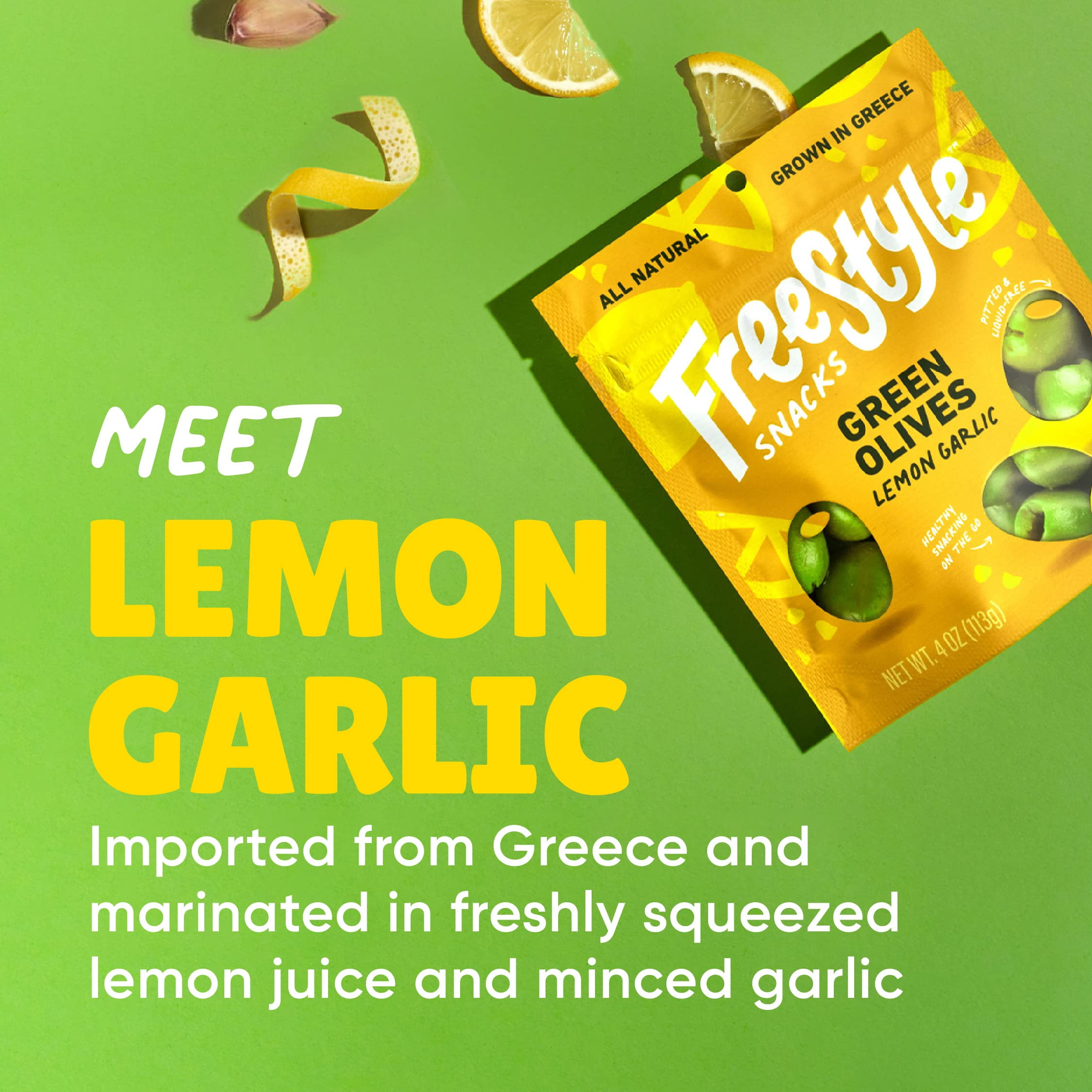 (Pack Of 6) Freestyle Snacks Olives Green Lemon Garlic 4 Oz