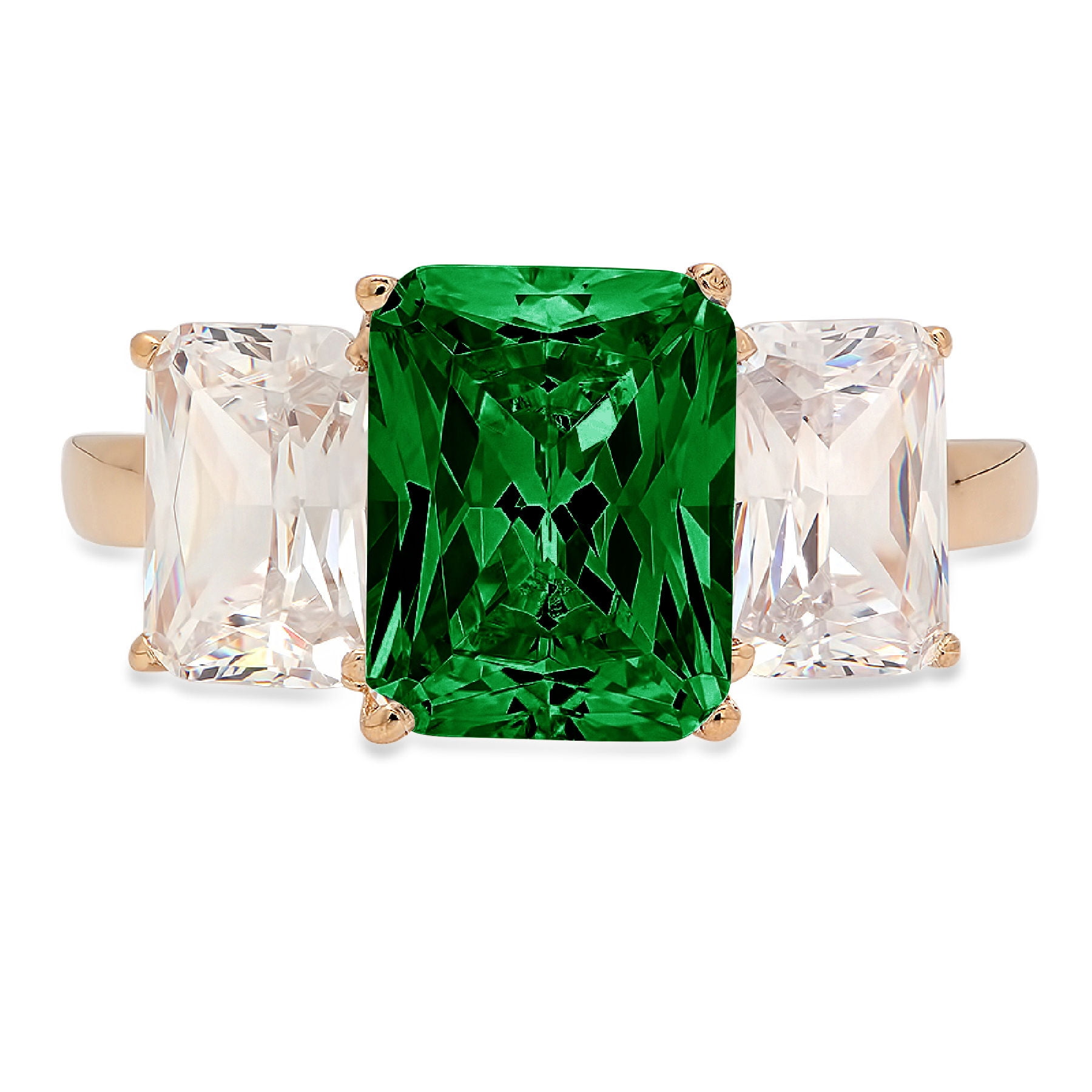 4.0 ct Brilliant Square Emerald Cut Stunning Designer Genuine Yellow Moissanite Gemstone Real Solid 18K 14K  Yellow Gold Three-Stone Ring