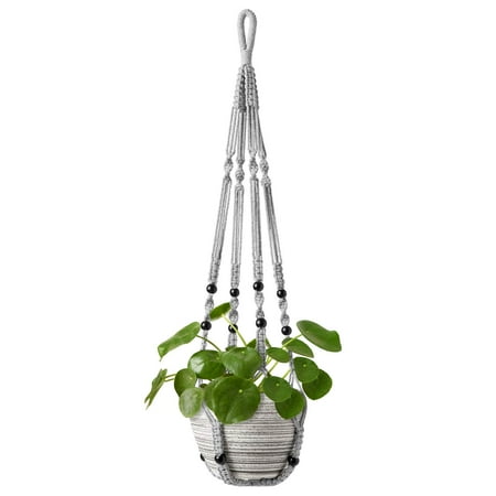 Holzlrgus Macrame Plant Hanger Indoor Hanging Planter Basket with Wood Beads Decorative Flower Pot Holder No Tassels for Indoor Outdoor Boho Home Decor 35 Inch Grey (POTS NOT Included)