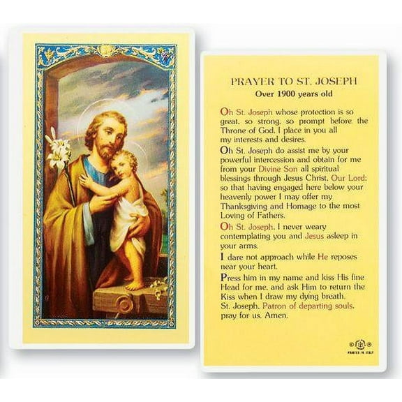 Saint Joseph Over 1900 Years Old Laminated Catholic Prayer Holy Card with Prayer on Back, Pack of 25
