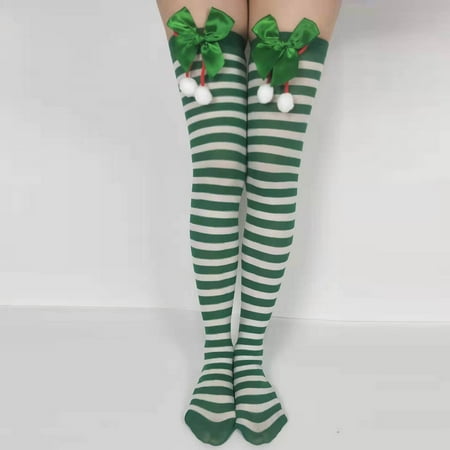 

Socks Clearance Women Christmas Long Tube Knee Socks Striped Garter Bow Hair Ball Christmas Party Mint Green One Size Y11