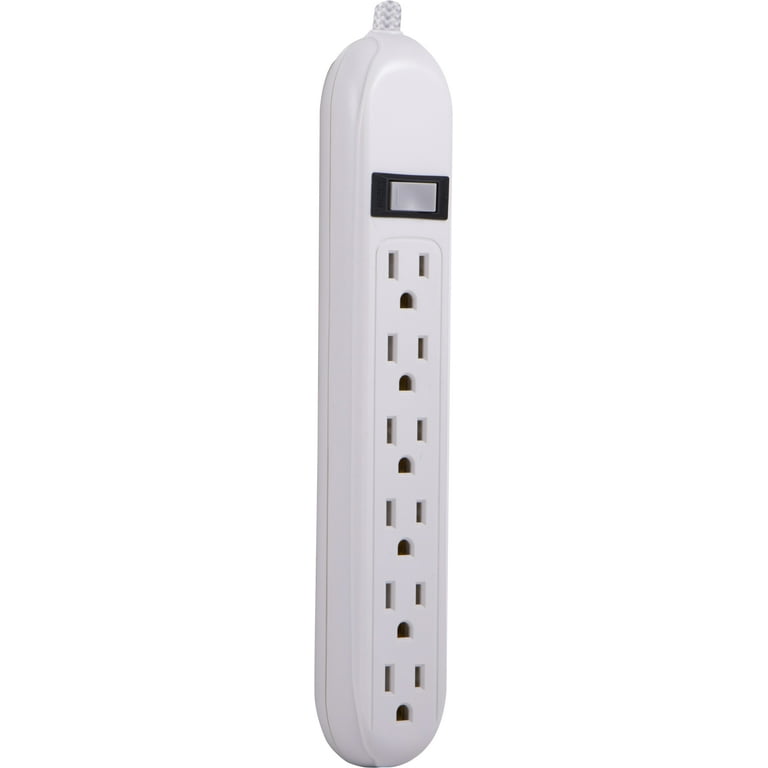 Cordinate 6-Outlet Power Strip, 3 ft Braided Cord, White, 41638