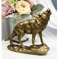 thumbnail image 1 of Statue de Loup Gris Alpha Hurlant Pleine Lune en Finition Patine Dorée 9 Pouces H, 1 of 6