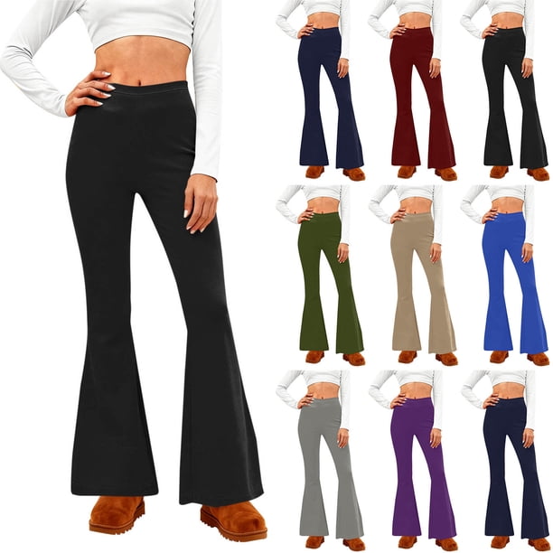 Pincandy Women's Solid Color Elastic Waist Yoga Flared Pants, Comfortable, Casual & Fitness Activities