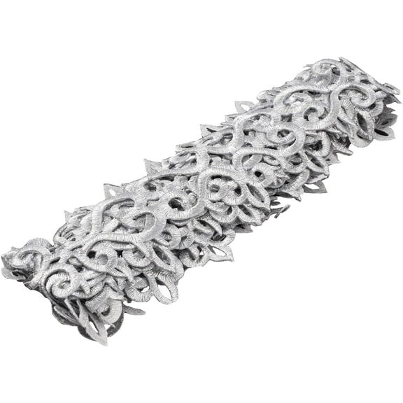 About 4.27 Yards Silver Heart Embroidery Ribbons 3" Wide Adhesive Cloud Lace Trim Iron on Metallic Flower Lace for Sewing Costumes Gowns Home Decor Garment Accessories