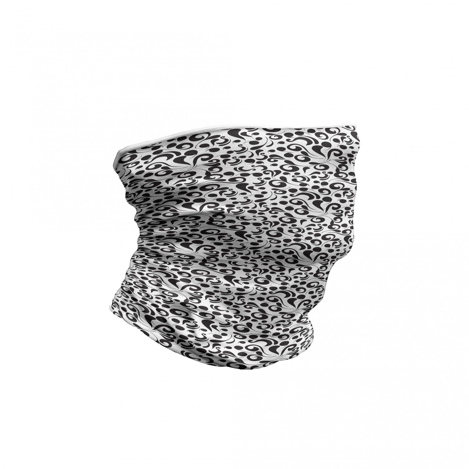 Ambesonne Black and White Neck Gaiter, Curly Leaf Art, Unisex, Black