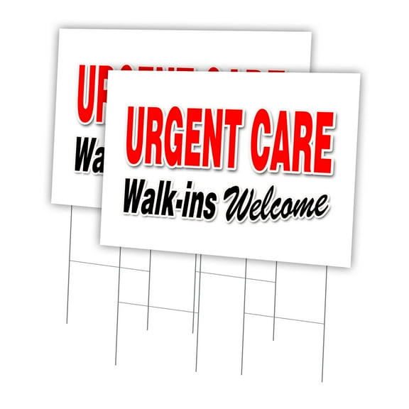 Urgent Care Walk-ins W 2 Pack Of 24" x 36" Yard Sign & Stake | Advertise Your Business | Stake Included Image On Front Only | Made in The USA