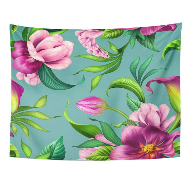 Zealgned Pink Pattern Botanical Beautiful Flowers Floral Emerald Green Tropical Purple Orchid Wall Art Hanging Tapestry Home Decor For Living Room Bedroom Dorm 60x80 Inch Walmart Com Walmart Com
