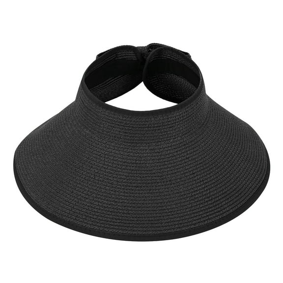 HDE Women's Packable Roll Up Wide Brim Sun Visor Crushable Straw Beach Hat Bonnet Black
