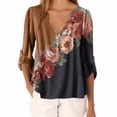 thumbnail image 2 of Blusa Camisa con cuello en V y estampado floral Blusa suelta de manga larga Top de mujer, Café, S sidaley AP002021-41, 2 of 5