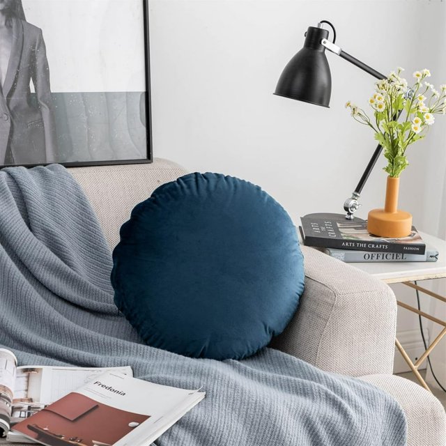 HLONK Housse de Coussin Ronde Unie avec Insert, Taie d'Oreiller Ronde pour Décoration Intérieure, Douce et Chaude, 18 Pouces